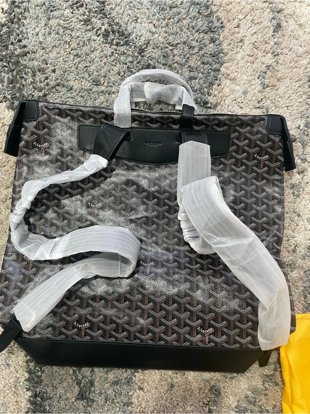 Goyard Black and Brown Chevron Tote with Yellow Dust Bag